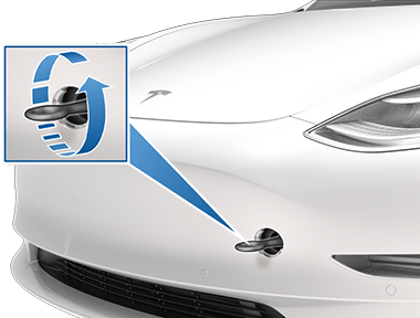 Tow eye installed and an arrow showing that it is rotated counter-clockwise.