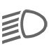 A black headlight icon with beams of light angling down