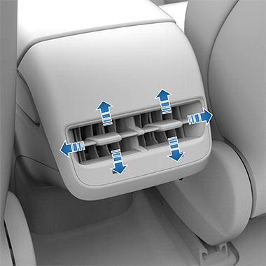 Rear console vents with arrows pointing up, down, right, left