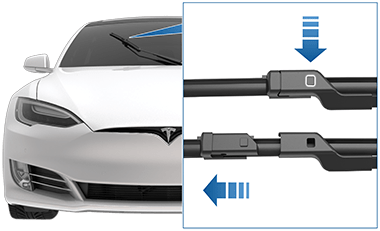 ブレードのクローズアップ（タブを示す矢印と引き離しを示す矢印を含む）
