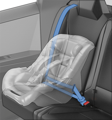 Asiento de seguridad infantil fijado al asiento del pasajero mediante el cinturón de seguridad del vehículo.
