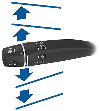 Arrows showing the Autopilot stalk going up and down to the first and second detents.