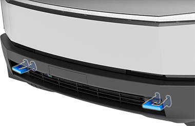 The two recovery hooks on the front of the vehicle