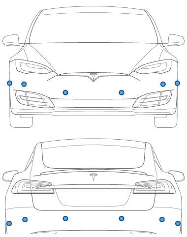 Close up view of front parking assist video camera on the car