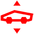 Red icon of an outline of a vehicle with arrows going up and down.