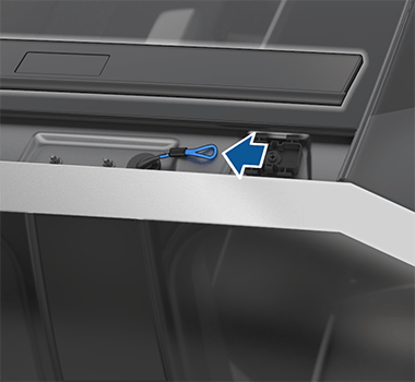 The roof with the applique removed, revealing the low voltage wiring and the power feed highlighted in blue