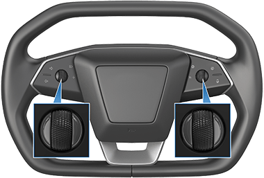 Volante con detalle ampliado de flechas hacia arriba que apuntan a los botones de desplazamiento a la izquierda y derecha.