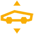 Yellow icon of an outline of a vehicle with arrows going up and down.