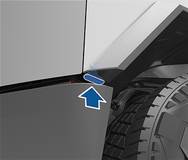 Parte delantera del vehículo con una flecha que muestra cómo volver a colocar la cubierta del terminal de acceso del maletero delantero.